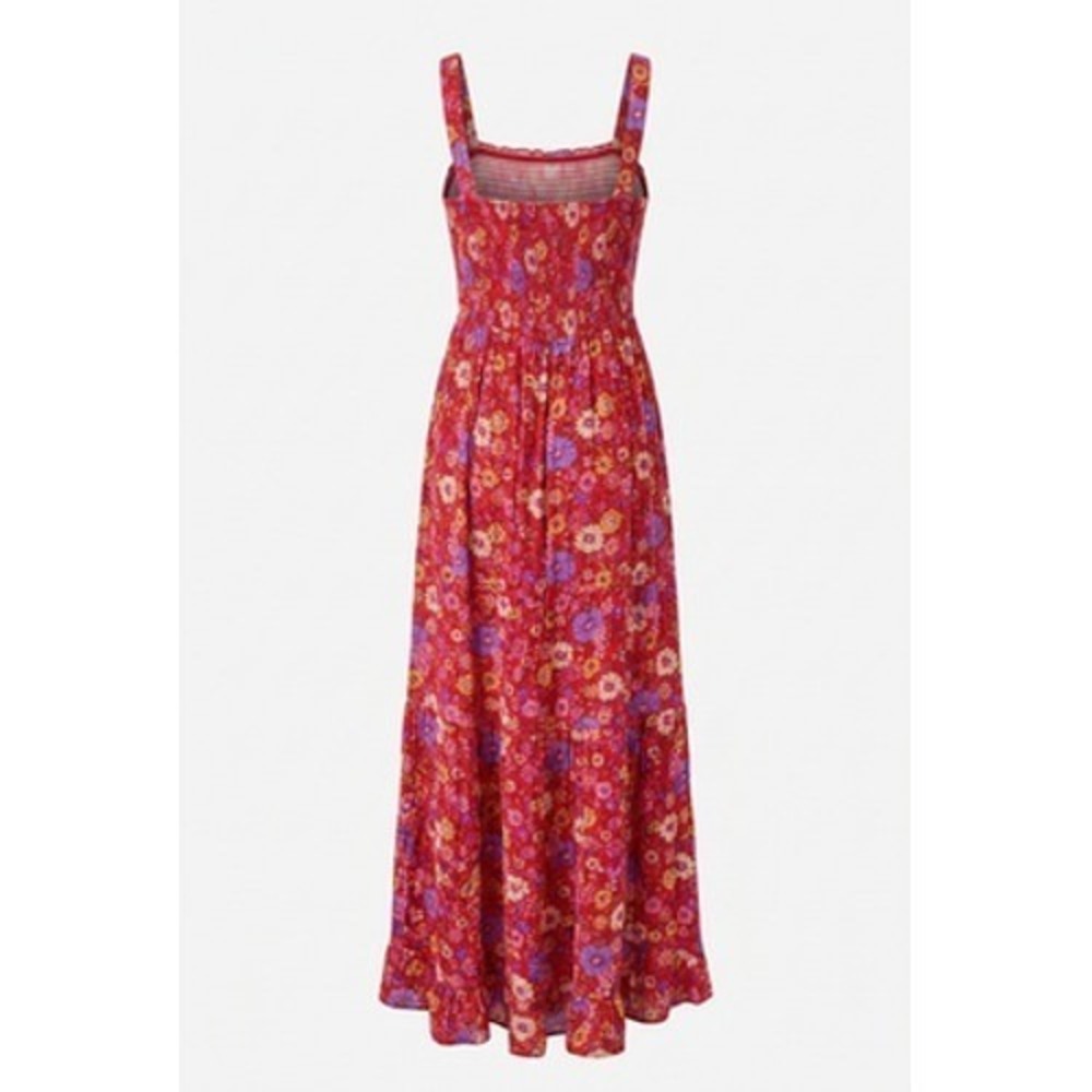 Natural Life Dress Womens L Red Floral Smocked‎ Maxi Sundress Boho Ruffle Tiered